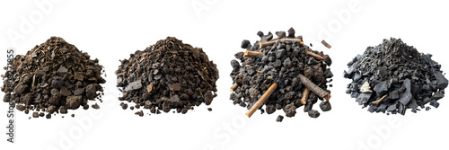 Set of A small pile of black organic soil with decomposing rye branches, pure on a transparent background photo