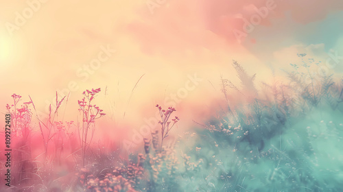 Serene Pastel Sunrise Over a Gentle Meadow of Wildflowers