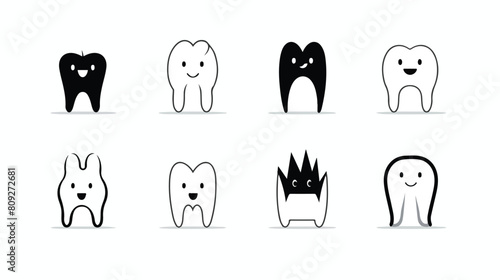 Set of graphic black and white tooth dental care lo