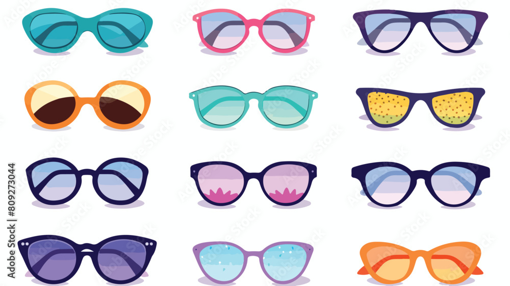 Set of fashionable sunglasses different shape and c
