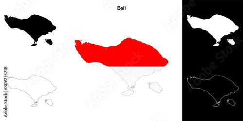 Bali province outline map set