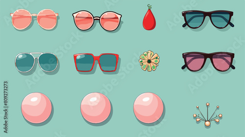 Set of female accessories and sunglasses on color b