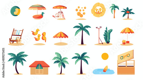 set of flat Summer time icons. 2d flat cartoon vact