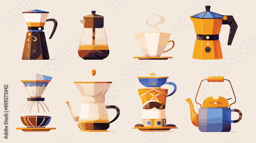 Set of geyser coffee maker on white background 2d f