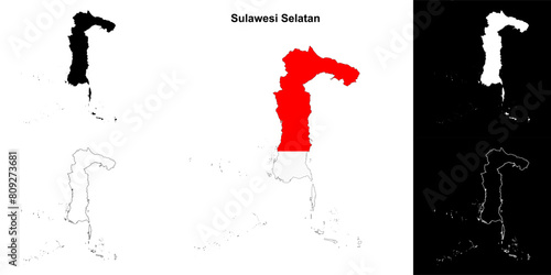 Sulawesi Selatan province outline map set photo