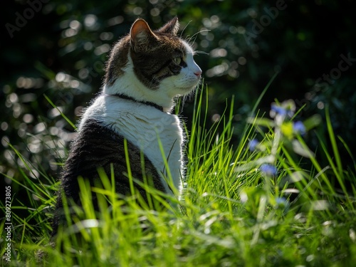 Tabby Cat in a Sunny Garden
