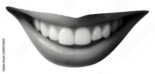 mouth smile isolated retro halftone grunge y2k dotted texture cutout collage element for mixed media design