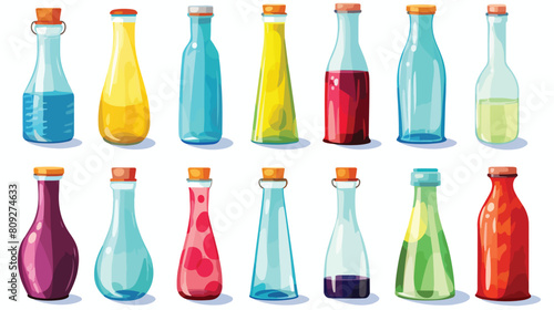 Set of different empty glass bottles. Template for