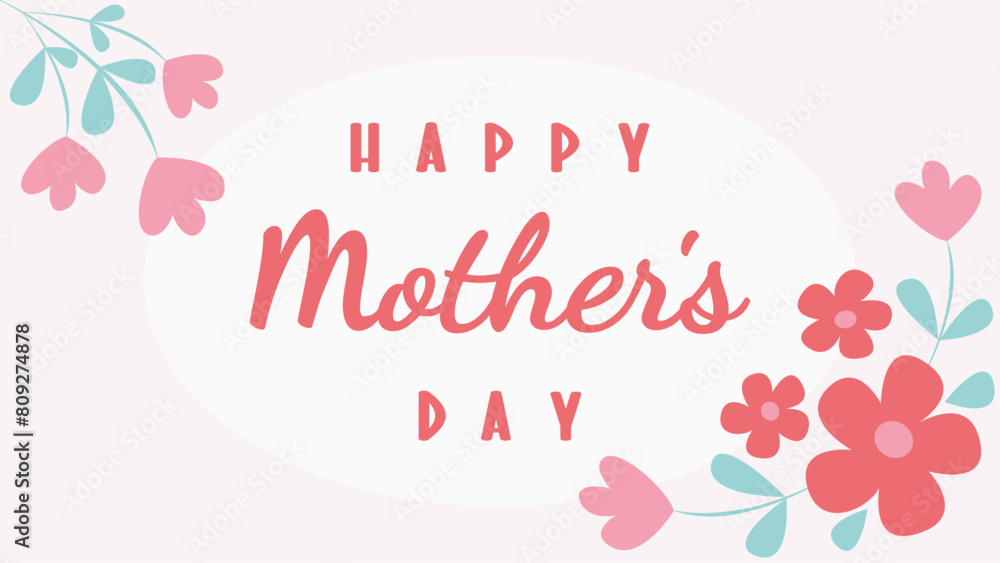 Mother S Day Greeting Card Or Banner With Flowers Hearts And
