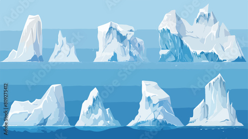 Set of floating glacier iceberg in north sea or arc