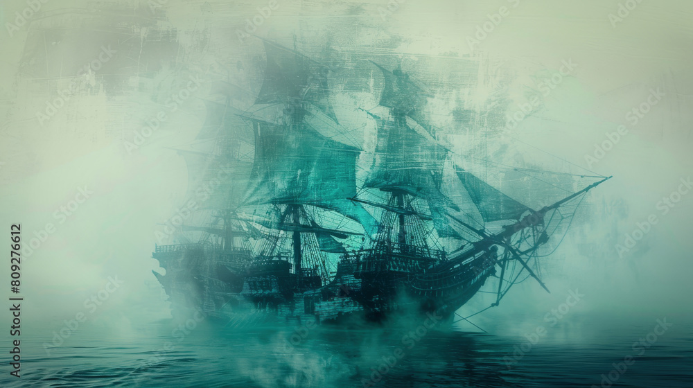 Mysterious ghost ship coming out of the fog Mysterious ghost ship coming out of the fog