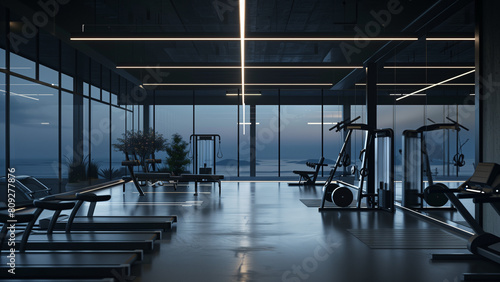 Serene Workout: A Gym with a Black Minimalist Design