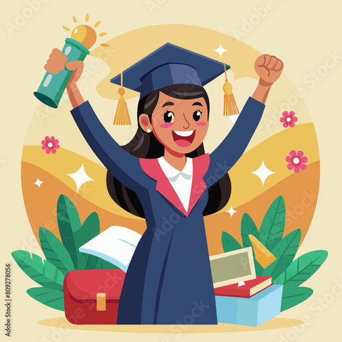 Happy latina woman graduate education getting degree achievement academic success University college highschool portrait student pride future career graduation on campus hispanic girl teen teenager