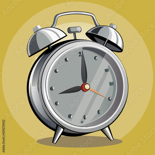Timeless Classic: Silver Retro Alarm Clock - Front View Close-Up.