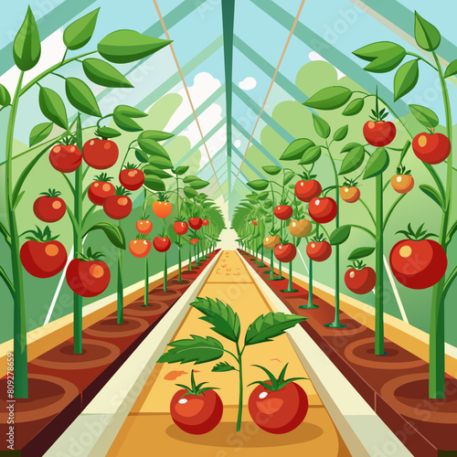 Tomatoes growing in greenhouse