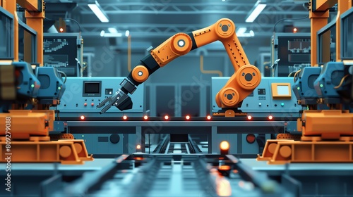 A robot on a high-tech production line, assembling the next generation of robotic devices photo