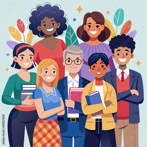 Professional Workplace Men Women: Multiracial Librarian Greeting with Confidence Friendliness in Business Setting, Diversity Equity Inclusion DEI Celebration