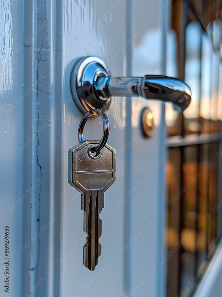 Key is in the door ready to open the house Key is in the door ready to open the house