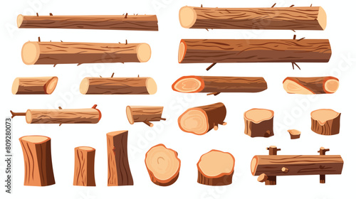 Set of natural wooden materials flat vector illustr