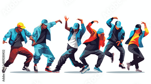 Set of hip-hop dancers on white background 2d flat