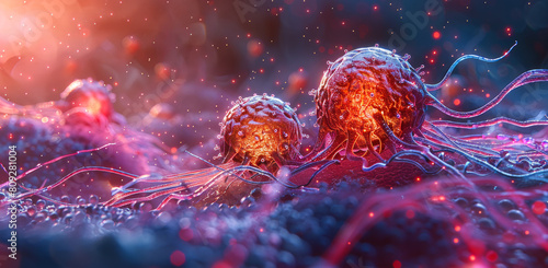 3d rendered medically accurate illustration of white blood cells attacking cancer cell photo