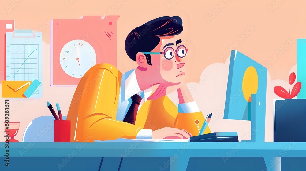 Obraz premium Focused Investor Engrossed in Financial Data Analysis for Informed Decisions