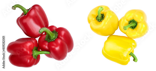red and yellow sweet bell pepper isolated on white background. Top view. Flat lay