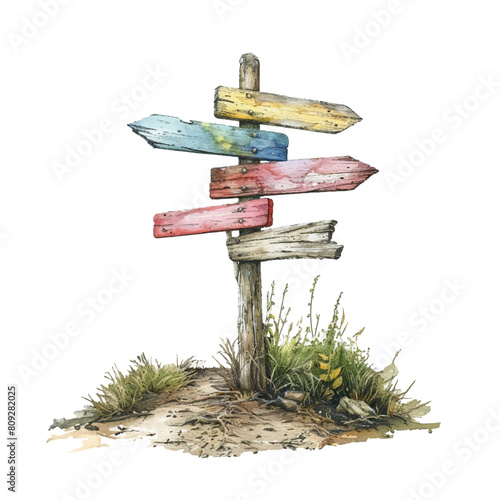 signpost in the wildernes vector illustration in watercolor style photo