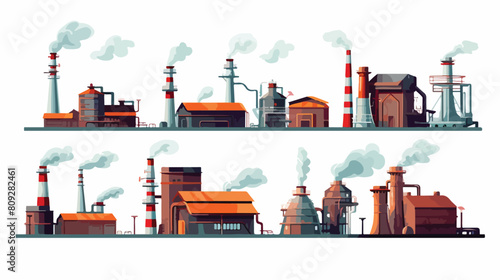 Set of industrial factory and plant buildings. Coll