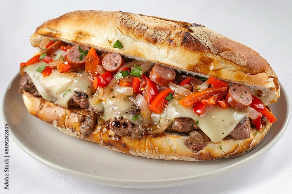 Hearty All Star Sausage Steak Sandwich with Hot Pickled Veggies and Provolone Hearty All Star Sausage Steak Sandwich with Hot Pickled Veggies and Provolone