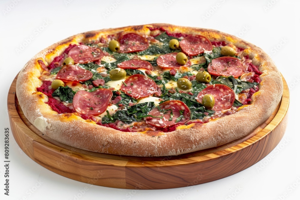 Vibrant All Dressed G Style Pizza with Spinach and Pecorino Vibrant All Dressed G Style Pizza with Spinach and Pecorino