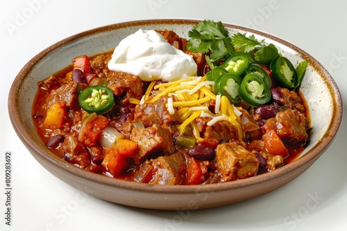 Spicy Pork Loin Chili with Aromatic Spices and Zesty Pickled Jalapenos