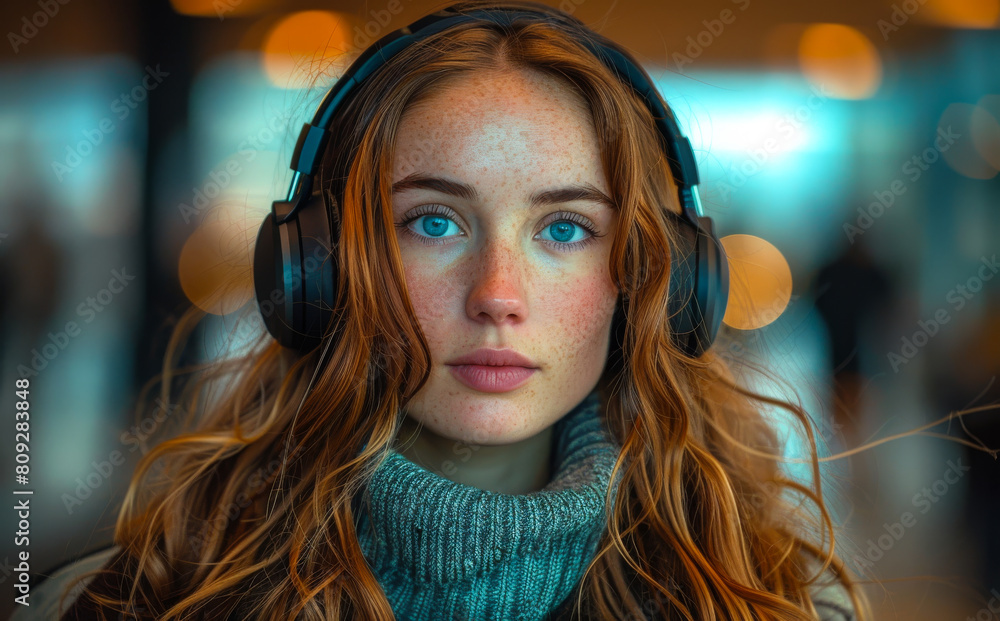 Portrait of young woman with headphones Portrait of young woman with headphones