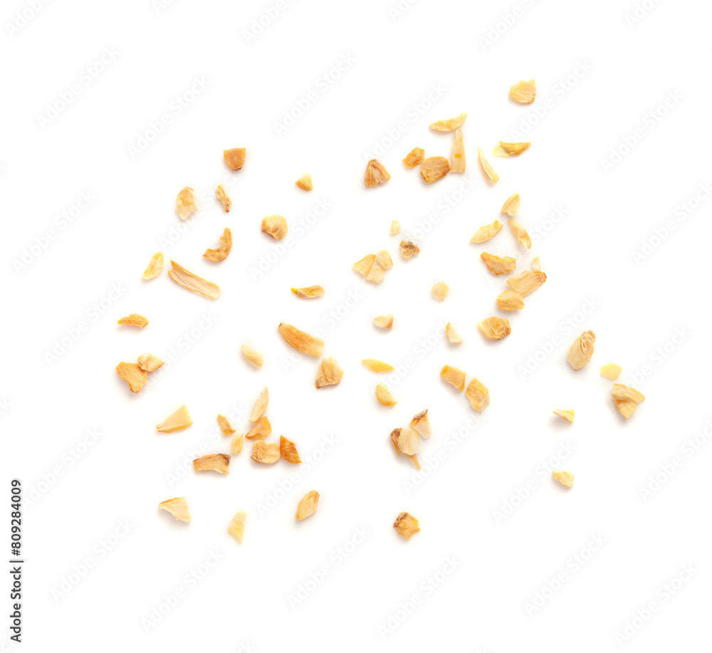 Dry Garlic Slices, Crispy Fried Cloves Pile Closeup, Roasted Grilled Garlic Flakes, Clove Chip Group Dry Garlic Slices, Crispy Fried Cloves Pile Closeup, Roasted Grilled Garlic Flakes, Clove Chip Group