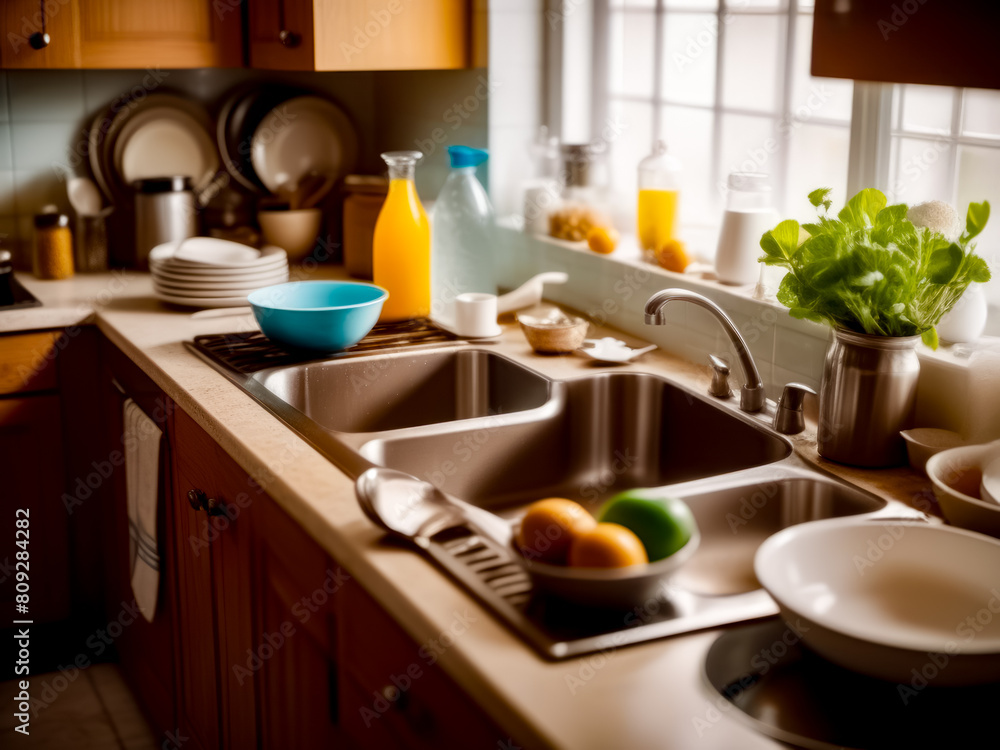 Kitchen sink with bowl of oranges and bowl of lettuce. Kitchen sink with bowl of oranges and bowl of lettuce.