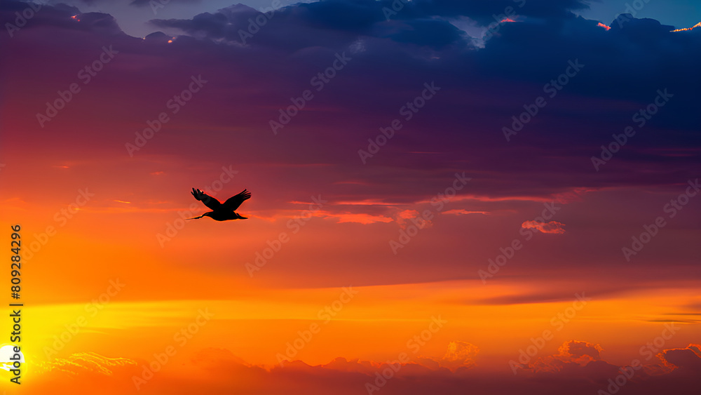Birds in the Sunset, Silhouetted Serenity: AI Generated PNG Illustration