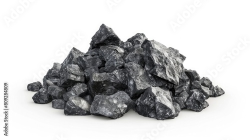 a pile of black coal isolated on a white background realistic