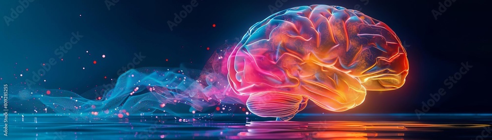 Obraz premium A hyperrealistic image of a brain made of glass, showing a myriad of colorful electrical impulses racing across its surface