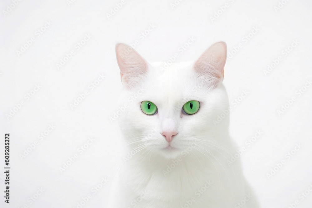 Portrait of a white cat with bright green eyes Portrait of a white cat with bright green eyes