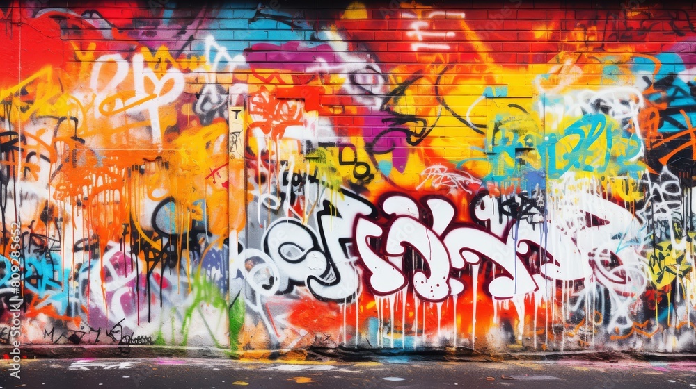 Fototapeta premium Urban Art Explosion. Vibrant Graffiti Mural Capturing Street Culture And Creativity. Generative AI