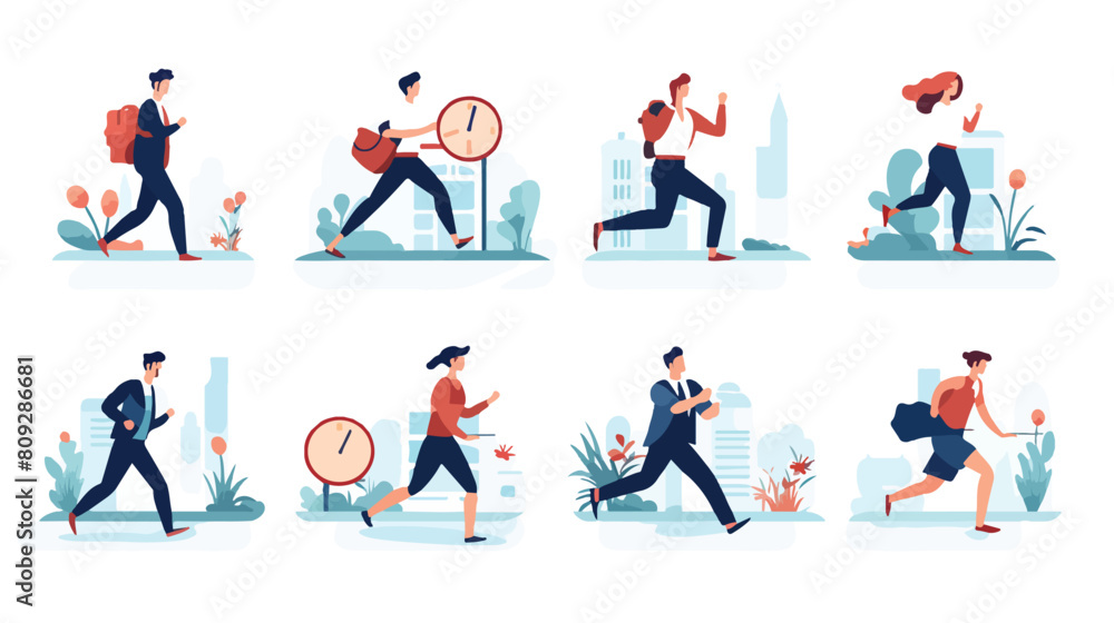 Set of scenes of hectic pace of life vector flat il
