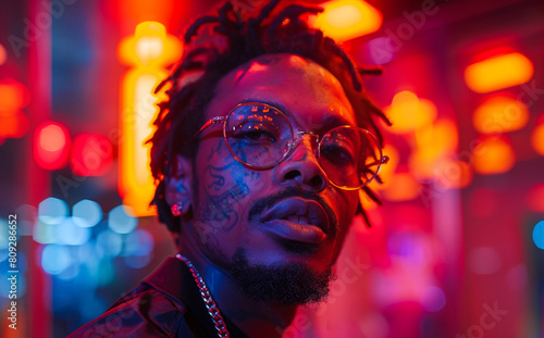 Portrait of young afro american man with dreadlocks and round glasses © Анна Терелюк