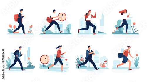 Set of scenes of hectic pace of life vector flat il