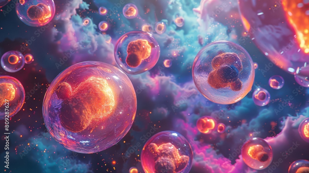 An abstract depiction of a kidney transplant as a cosmic event, with kidneys orbiting as planets in a vibrant, starry sky An abstract depiction of a kidney transplant as a cosmic event, with kidneys orbiting as planets in a vibrant, starry sky