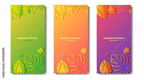 Set of colorful summer vertical banners with tropical plants. Vector illustration © Svitla