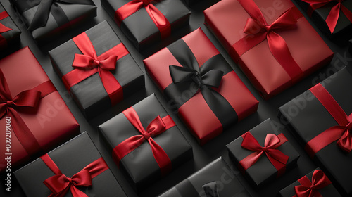 Assorted Red and Black Wrapped Presents for Sale photo