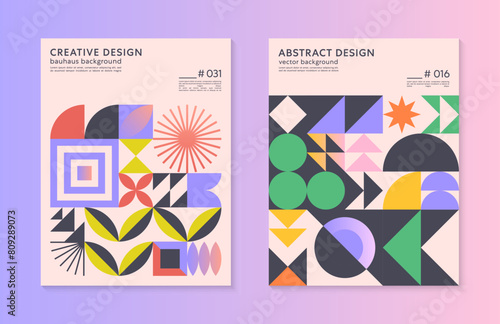 Abstract geometric pattern backgrounds with copy space for text.Trendy minimalist geometric designs with bold simple shapes and elements.Modern artistic vector illustrations.