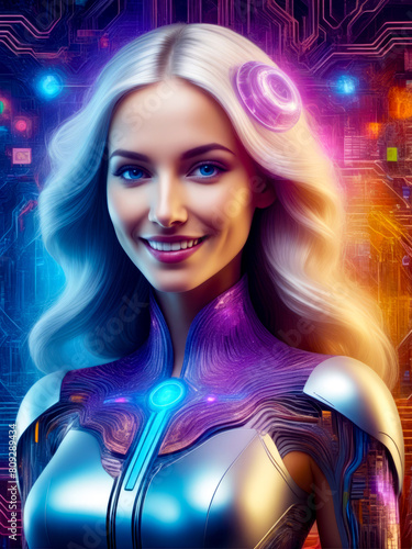 Digital painting of woman in futuristic suit with glowing light coming out of her chest.