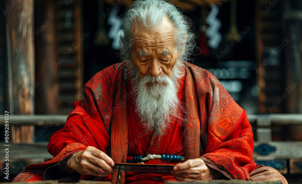 Old man playing the traditional chinese board game