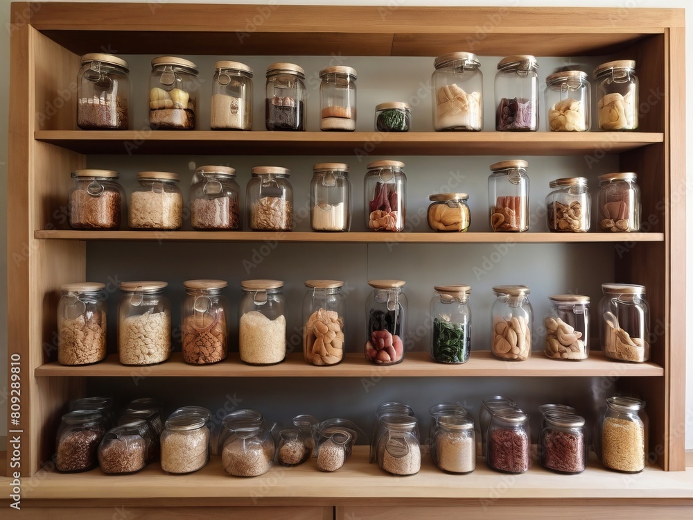 Step into a pantry adorned with glass jars resting on charming rustic wooden shelves, blending efficiency and sustainability with a touch of countryside flair. Step into a pantry adorned with glass jars resting on charming rustic wooden shelves, blending efficiency and sustainability with a touch of countryside flair.